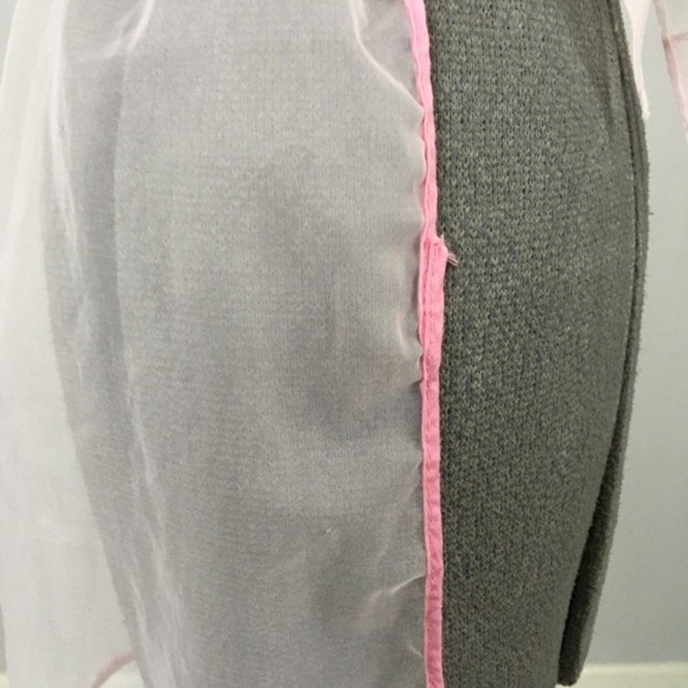 Vintage Pink Half Apron Sheer Chiffon Abstract Lace Tie Back Hostess - Picture 2 of 15